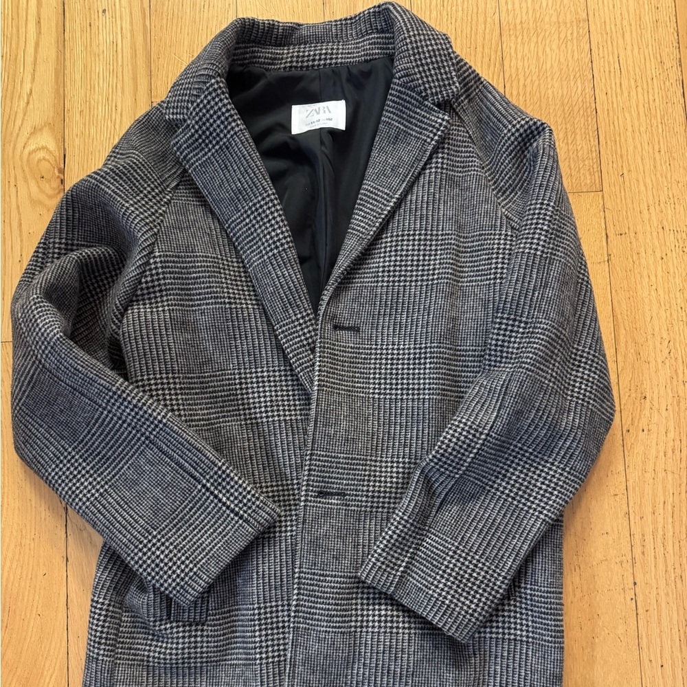 Zara Kids Black and White Checkered Trench Coat